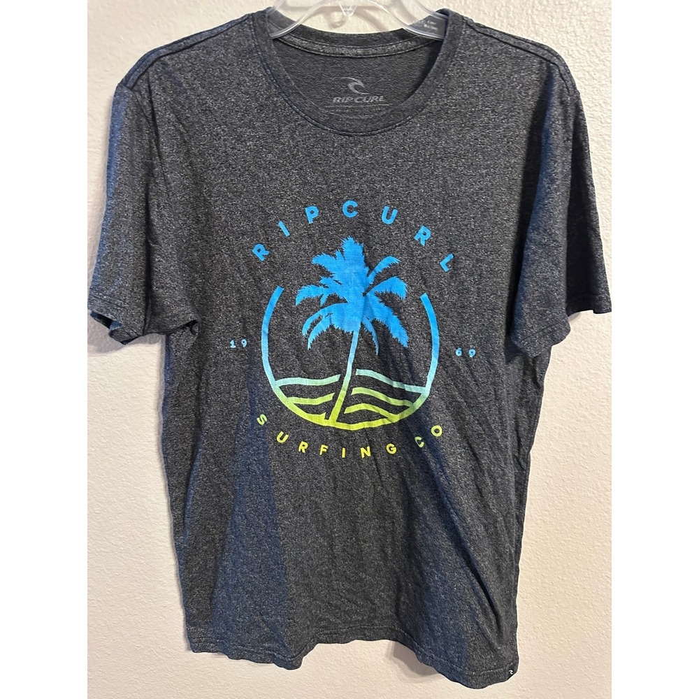 Rip Curl Surfing Co Graphic T-Shirt Mens Medium Heather Gray Palm Tree Logo